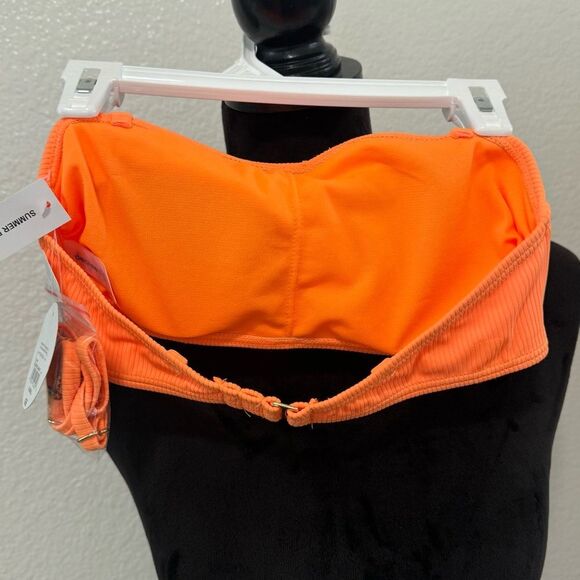 Decree Neon Orange Textured Bikini Set - Strapless Top & Cheeky Bottoms, XS, NWT - Picture 3 of 13